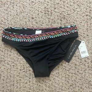 NWT La Blanca Black Bikini Bottom Aztec Trim